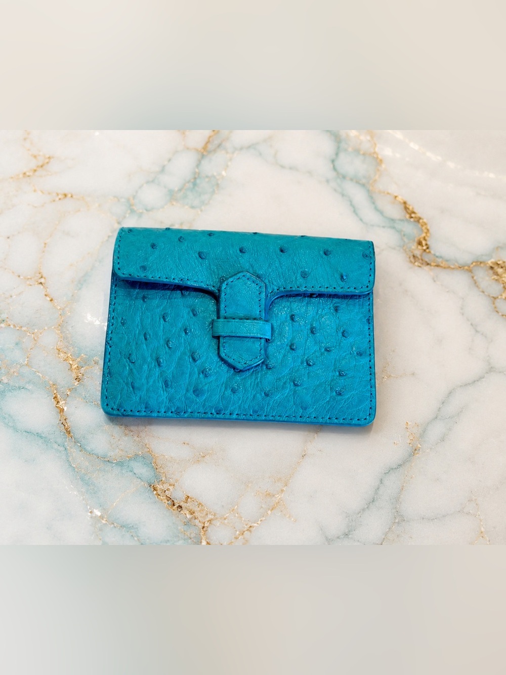 Genuine Ostrich Leather Wallet/ Card Holder Turquoise Blue Made in South Africa